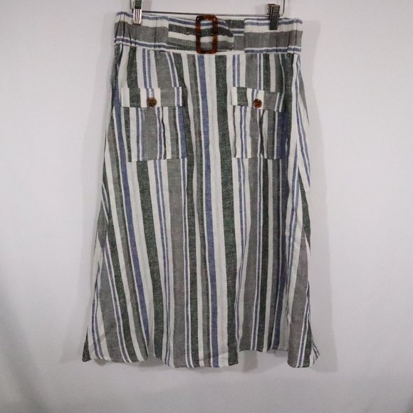 Marissa Olivia striped midi skirt Size M Linen Blend - Picture 1 of 4